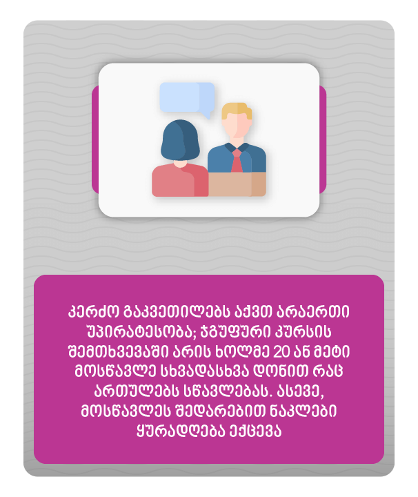 კერძო გაკვეთილები ადგილზე მოსვლით ან დისტანციურად