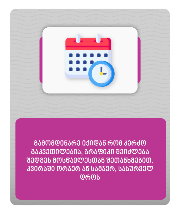 გაკვეთილების ჩატარების გრაფიკი მოსწავლესთან შეთანხმებით